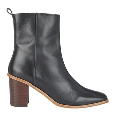 Black Angela Square Toe Leather Heel Boots
