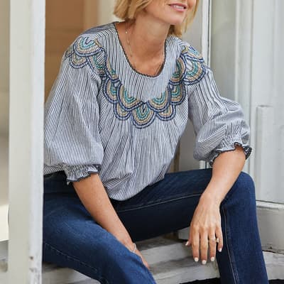 Navy Violette Cord Embroidered Blouse