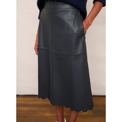 Black Lateisha Scallop Leather Skirt