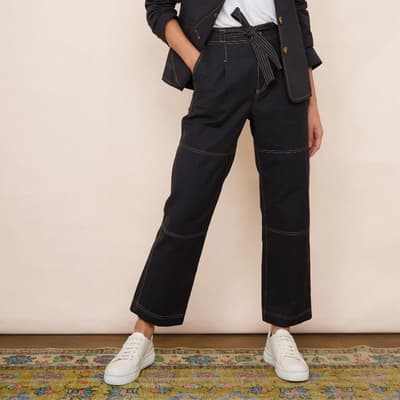 Washed Black Cara Cotton Top Stitch Trousers