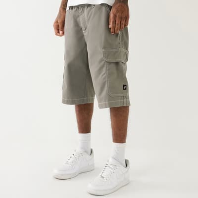 Grey Cotton Blend Cargo Shorts