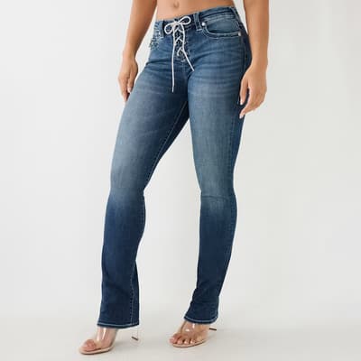 Mid Blue Lace Up Billie Bootcut Stretch Jeans