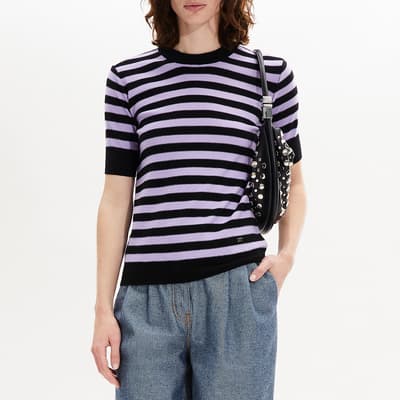 Lilac/Black Wool Short Sleeve Stripe Top