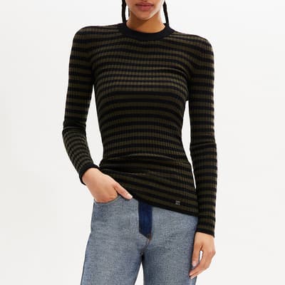Black/Khaki Chaussette Stripe Wool Top