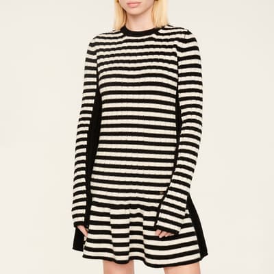 Black Stripe Cashmere Wool Blend Mini Dress