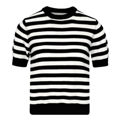 Black/White Wool Short Sleeve Stripe Top