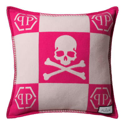 Pink Cashmere Skull Cushion, 45x45cm