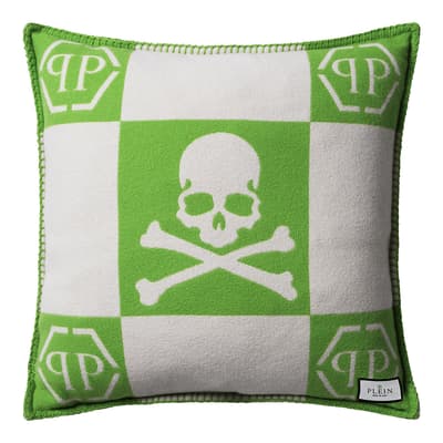 Green Cashmere Skull Cushion, 45x45cm