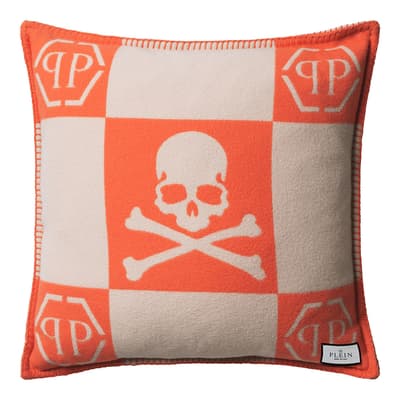 Orange Cashmere Skull Cushion, 45x45cm