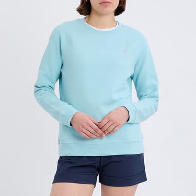 Blue Pique Cotton Crew Sweatshirt