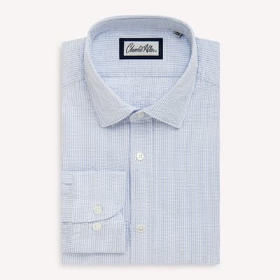 Sky/White Seersucker Regular Fit Cotton Shirt