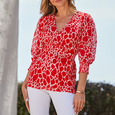 Red Morocco Printed Wrap Tunic Top