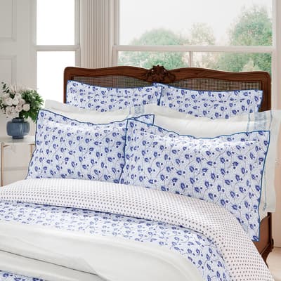 Swanwick Oxford Pillowcase, Indigo Blue & White
