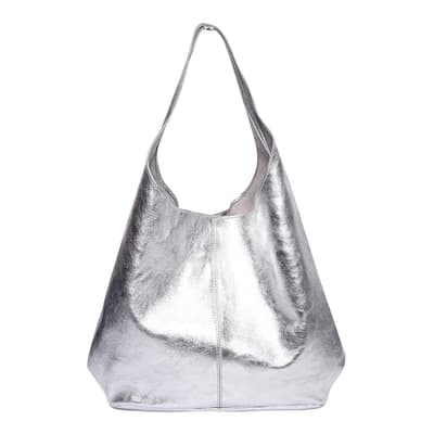 Silver Italian Leather Top Handle Bag