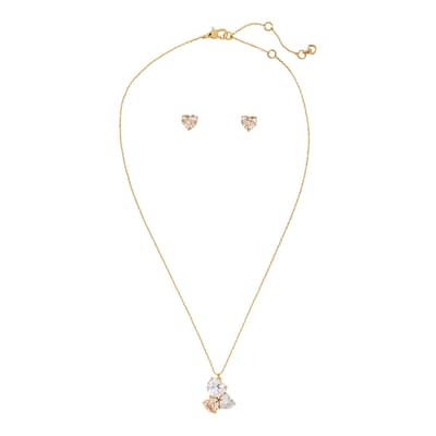 Gold Heart Stud and Pendant Set