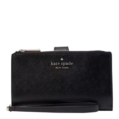 Black Staci Saffiano Leather Phone Wallet Wristlet