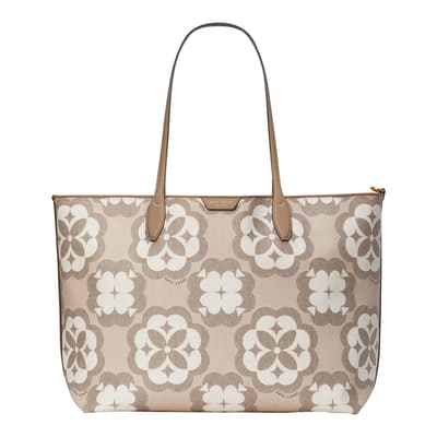 Natural Oversized Spade Flower Monogram Coated Canvas Sutton Large Tote