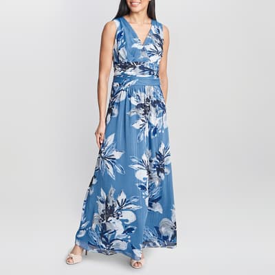 Blue Gayle Printed Ruched Maxi Dress
