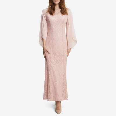 Pale Pink Long Fit And Flare Lace Dress