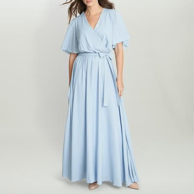 Pale Blue Crissy Cape Sleeve Maxi Dress
