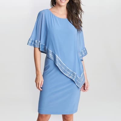 Pale Blue Lucy Metallic Trim Asymmetric Dress