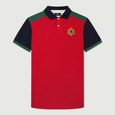 Red Contrast Design Cotton Polo Shirt