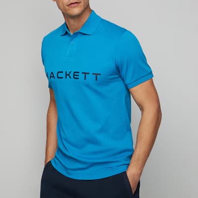 Blue Chest Logo Cotton Polo Shirt