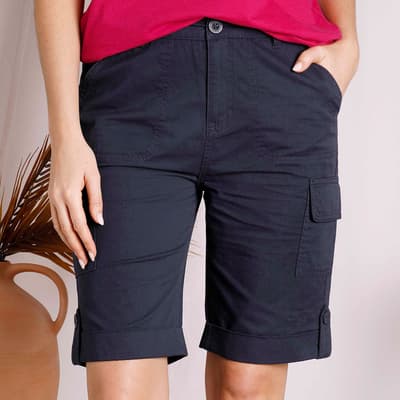 Navy Rhae Cargo Cotton Shorts