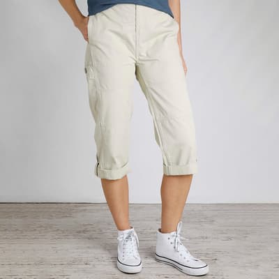 Beige Salena 3/4 Length Cotton Trousers