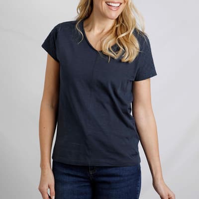 Navy Pernille Cutaway Cotton T-Shirt