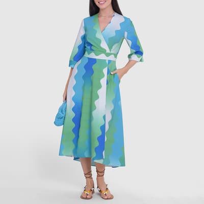 Blue/Green Wrap High-Low Wrap Dress