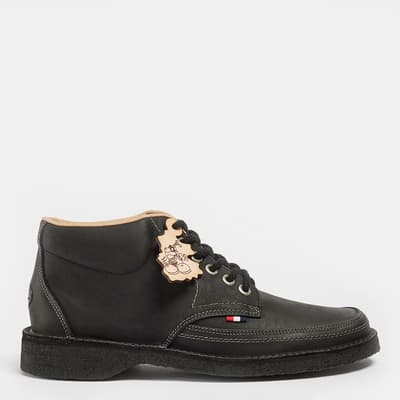 Black Marvin Oiled Leather Lace Up Boot