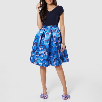 Navy Floral Print 2-in-1 Full Skirt Dress