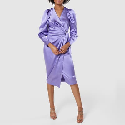 Purple Wrap Pencil Midi  Dress