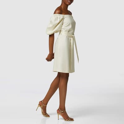 Cream Bardot Off Shoulder Cotton Blend Dress