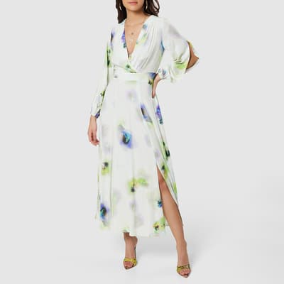 Ecru Floral Print A-Line Midi Dress