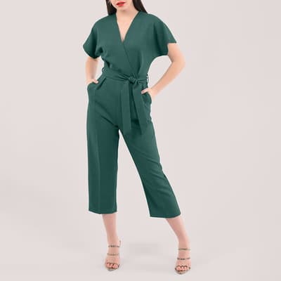 Green Wrap Over Tie Front Jumpsuit