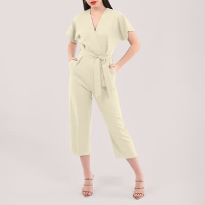 Ivory Wrap Over Tie Front Jumpsuit