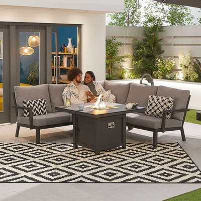 Vogue Compact Corner Dining Set with Firepit Table, Grey