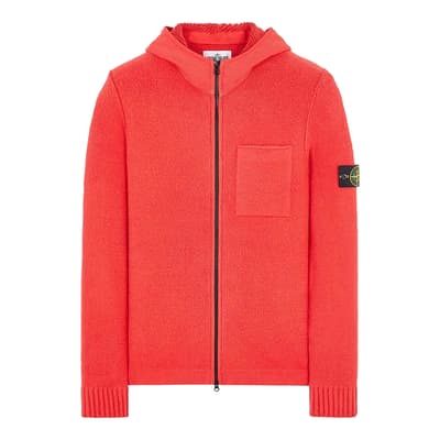 Red Cotton Zipped Hoodie