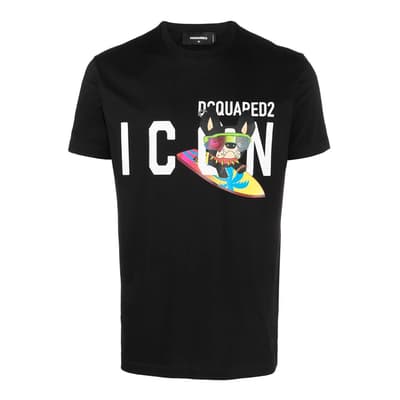 Black 'ICON' Graphic Logo Cotton T-Shirt