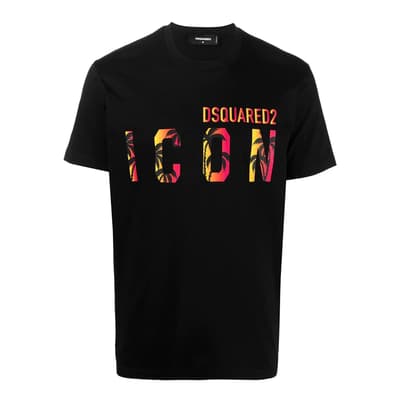 Black 'ICON' Print Detail Cotton T-Shirt