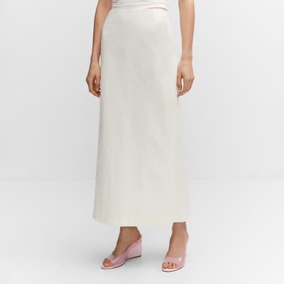 White Slit Cotton Blend Skirt