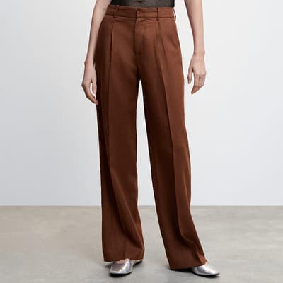 Chocolate Straight Linen-Blend Trousers