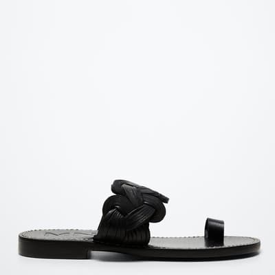 Black Leather Braided Sandals