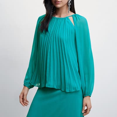 Turquoise Pleated Off-The-Shoulder Blouse