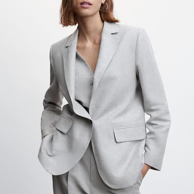 Grey Herringbone Linen Blend Suit Jacket