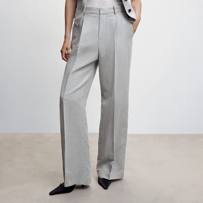 Grey Herringbone Linen Blend Suit Trousers
