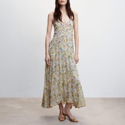 Off White Pleated Floral Dress