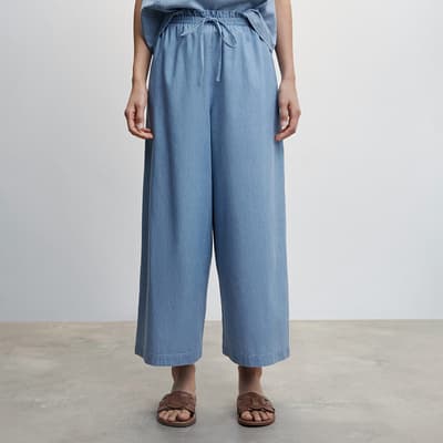 Blue Tencel Cotton Culotte Trousers